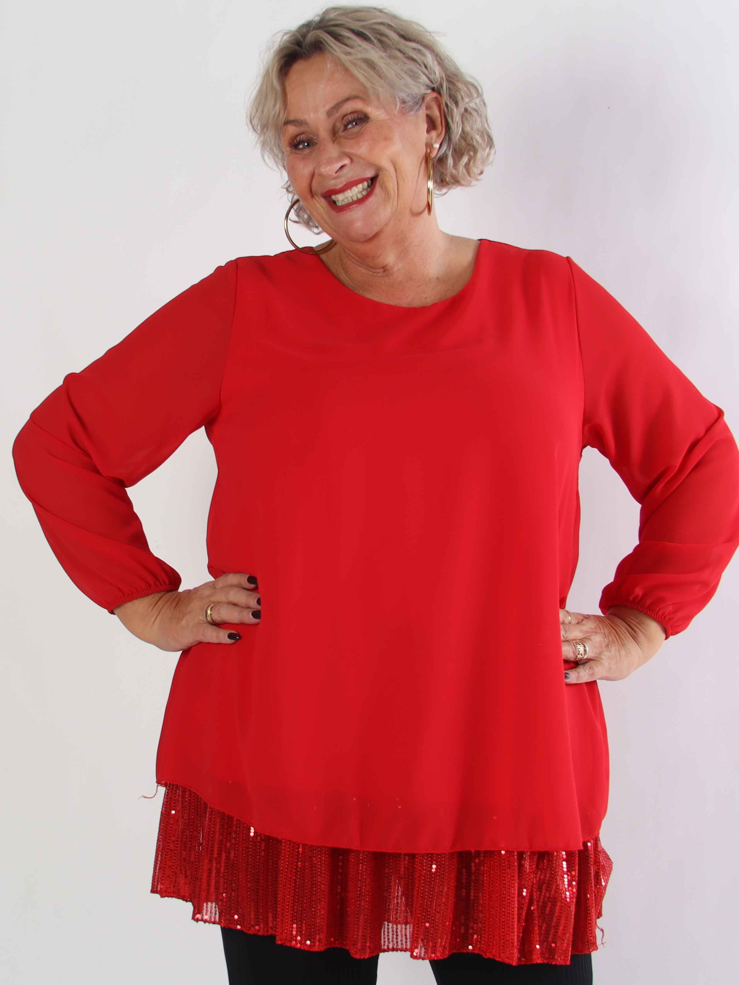 Kamilla - Festklar plus size tunikakjole med chiffonlag og pailletter